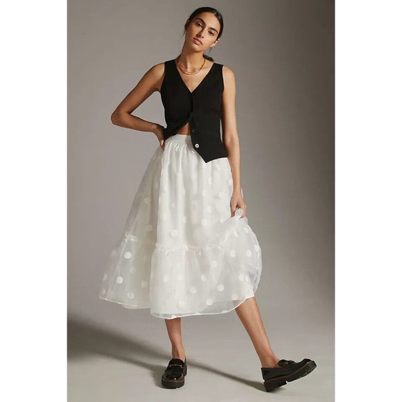 Eva Franco Dresses & Skirts - Eva Franco White Tulle Midi Skirt Size Petite Small